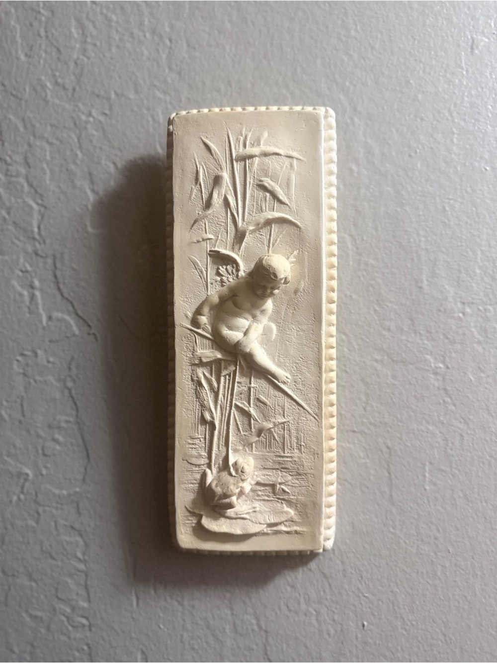 Hand-Carved Cherub Relief Wall Art in Cream